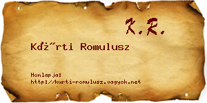 Kürti Romulusz névjegykártya